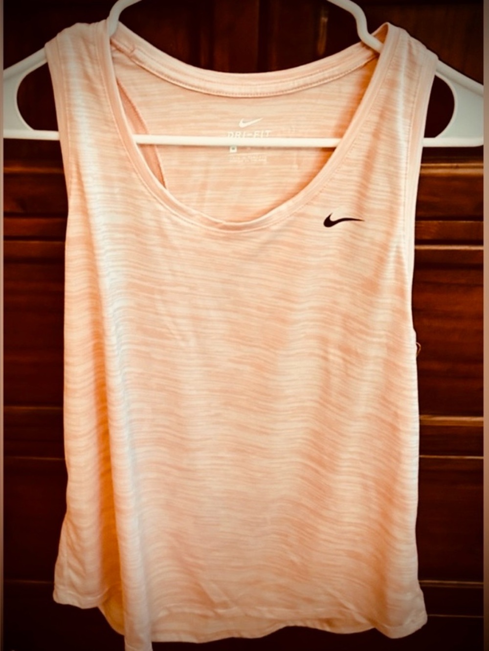 EUC Nike Women's Light Peach and White Dri-FIT Racerback Tank Top, Size Medium